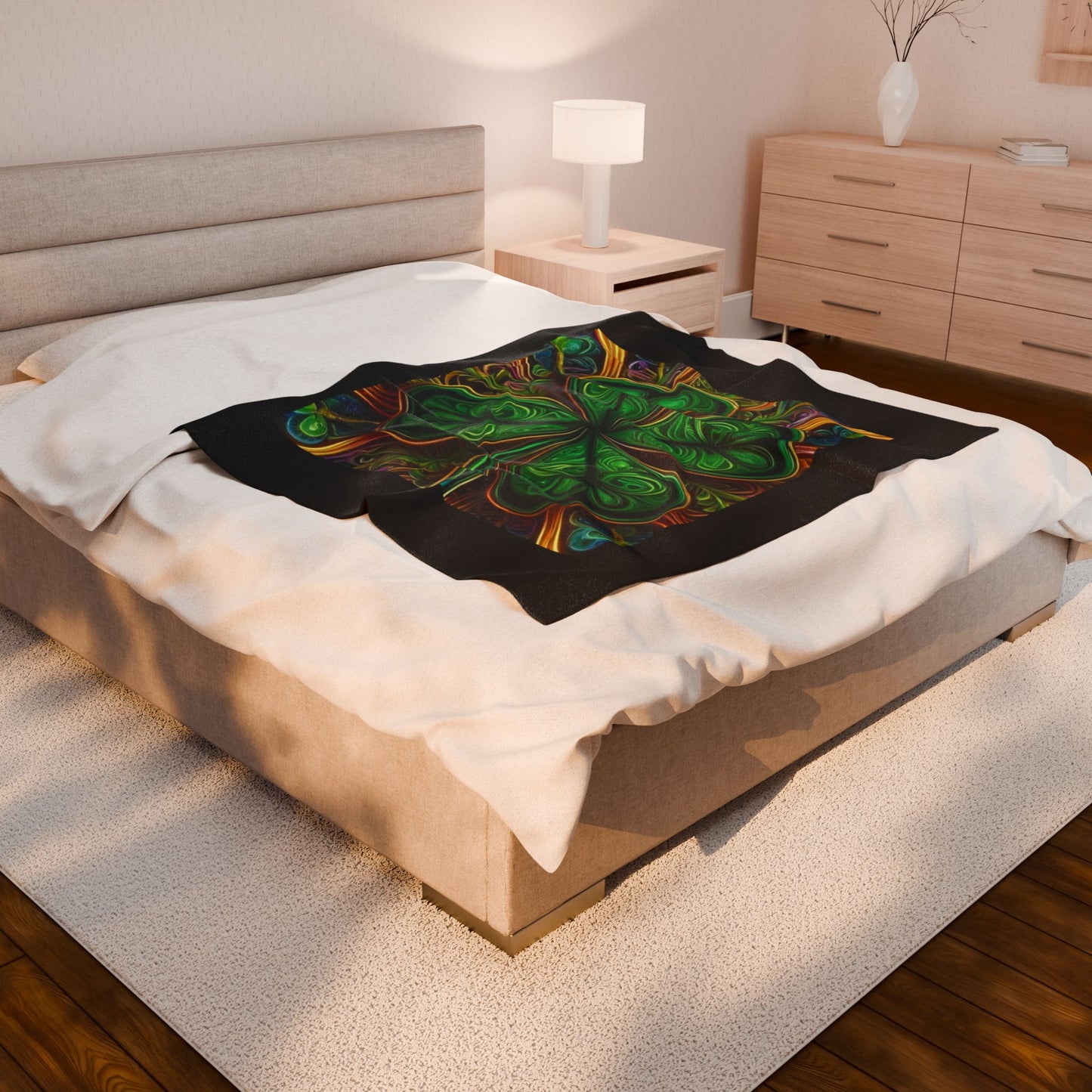 Shamrock Design Velveteen Plush Blanket, Cozy Home Decor, St. Patrick's Day Gift, Soft Throw Blanket, Green Blanket for Kids & Adults