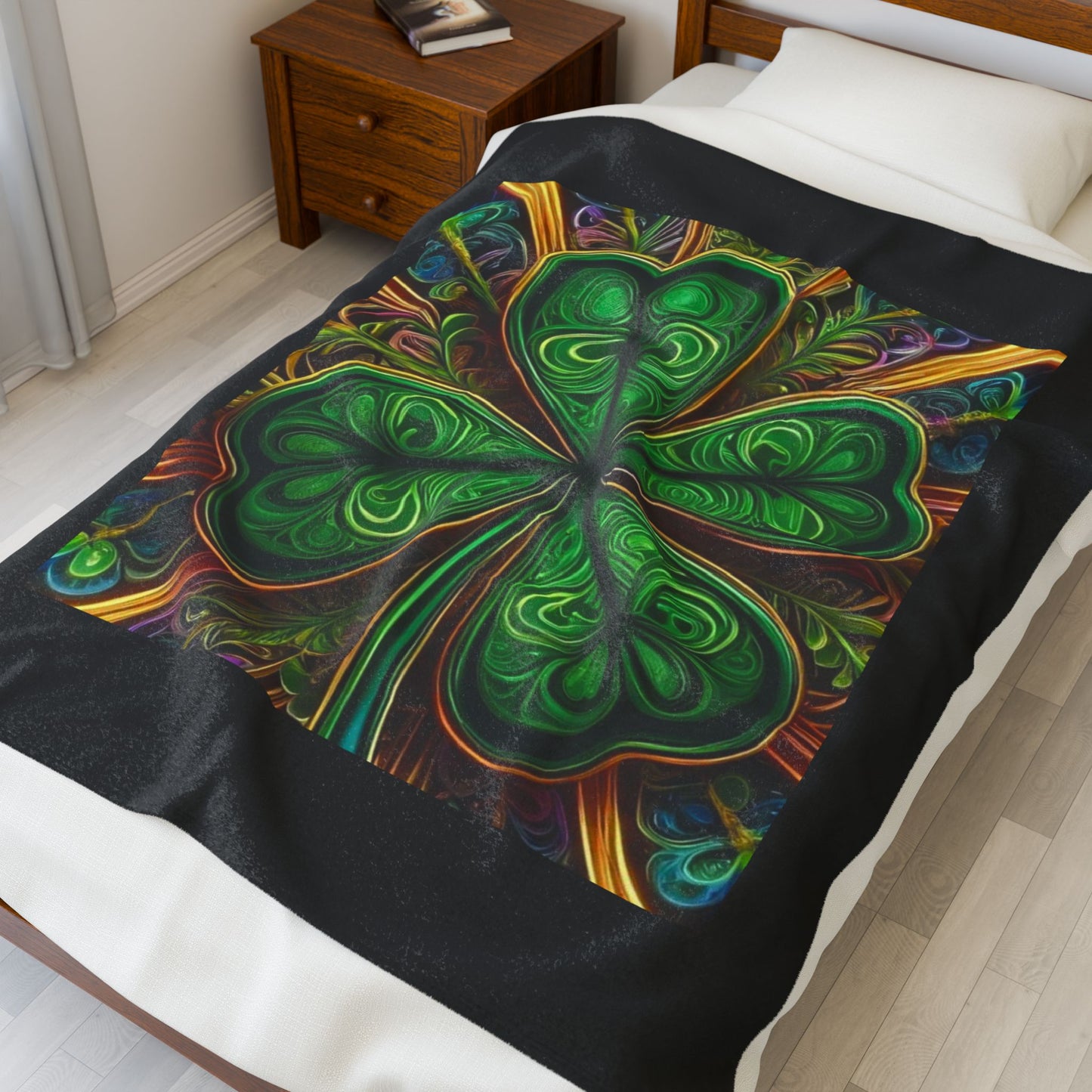 Shamrock Design Velveteen Plush Blanket, Cozy Home Decor, St. Patrick's Day Gift, Soft Throw Blanket, Green Blanket for Kids & Adults